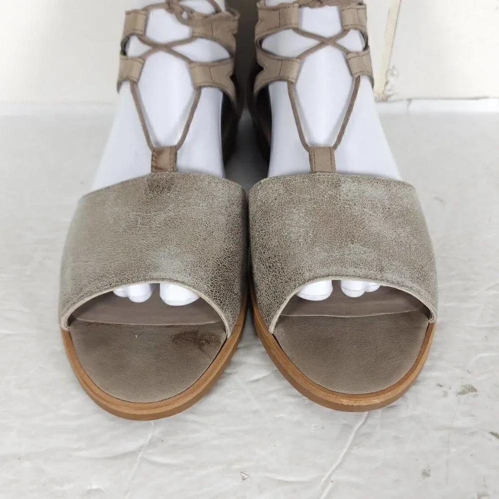 Paul Green Women's Morea US 8,5 Uk 6 Leather Metallic Taupe Lace-Up Sandals